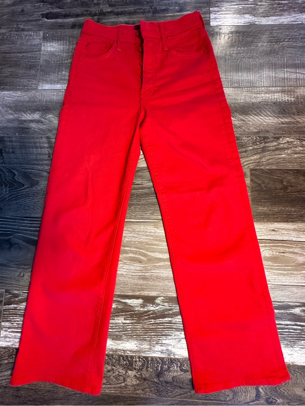 MOTHER Denim The Rambler Ankle Jeans Ribbon Red 25 High Rise Wide Straight Leg